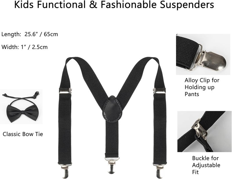 Vikodah Kids Suspenders Set for Boys Girls Toddlers Adjustable Elastic Belts with Bowtie Clips 2-10Y - Image 1